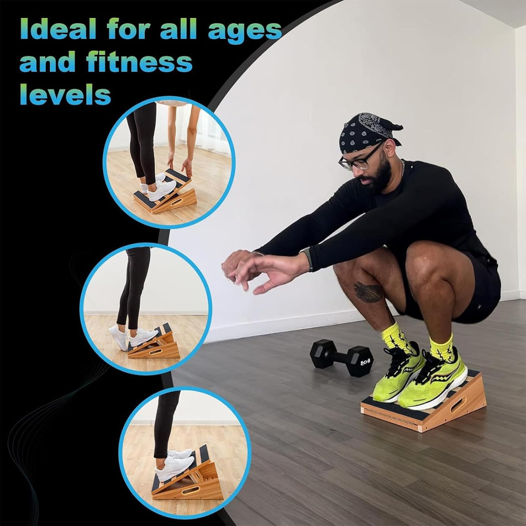 Professional Wooden Slant Board, Adjustable Incline Board and Calf Stretcher, Stretch Board - Extra Side-Handle Design for Portability