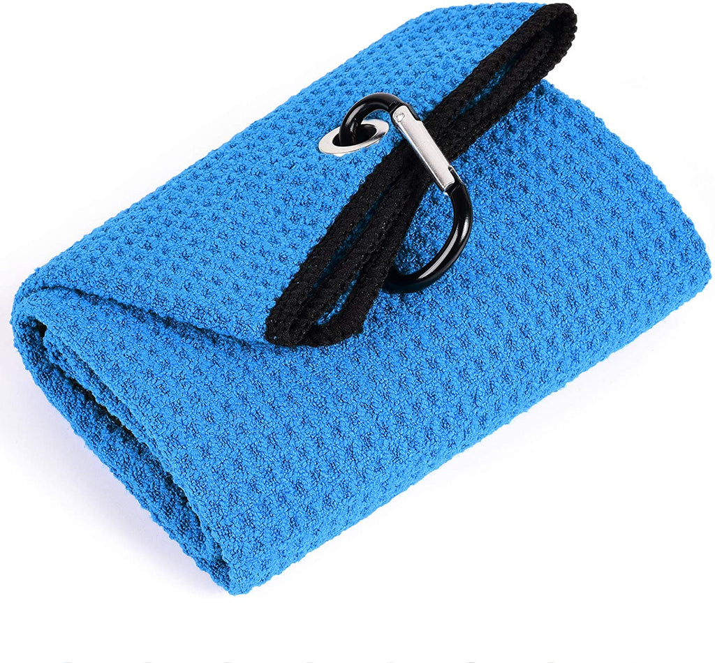 Tri-Fold Golf Towel | Premium Microfiber Fabric | Waffle Pattern | Heavy Duty Carabiner Clip | 14 Color Options