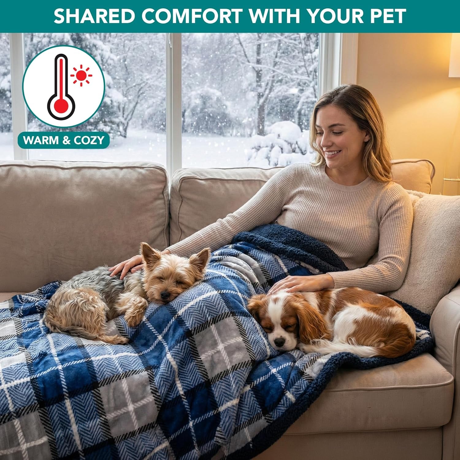 Waterproof Dog Blanket for Small Medium Dog, Pet Puppy Blanket Couch Cover Protection, Sherpa Fleece Cat Blanket Couch Sofa Bed Furniture Protector Reversible Soft Washable 29X40 Plaid Navy
