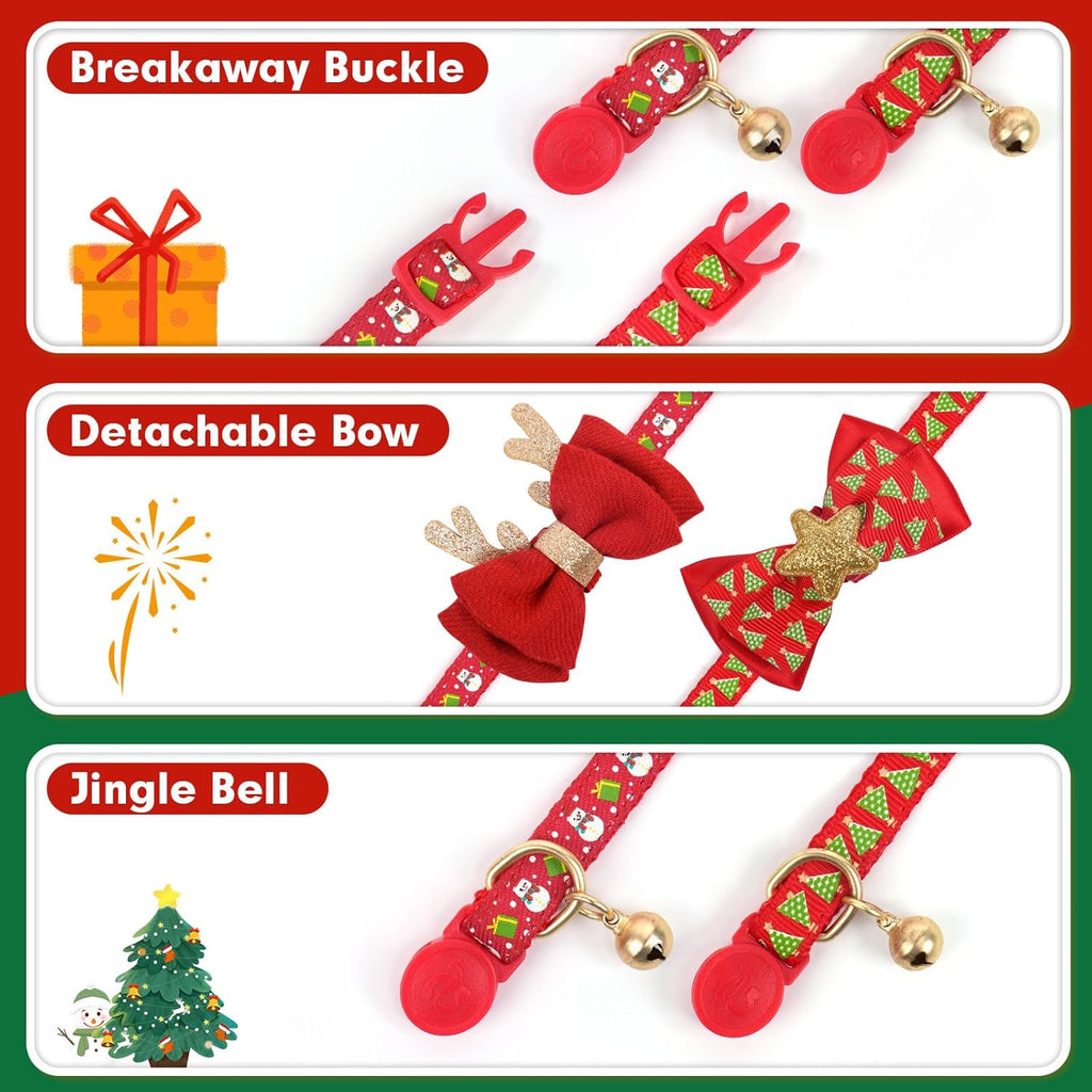 2Pack Halloween/Christmas Cat Collar with Bell Quick Release Safe Buckle Festival Breakaway Cat Collars with Bowtie Size Adjustable from 8" - 12"