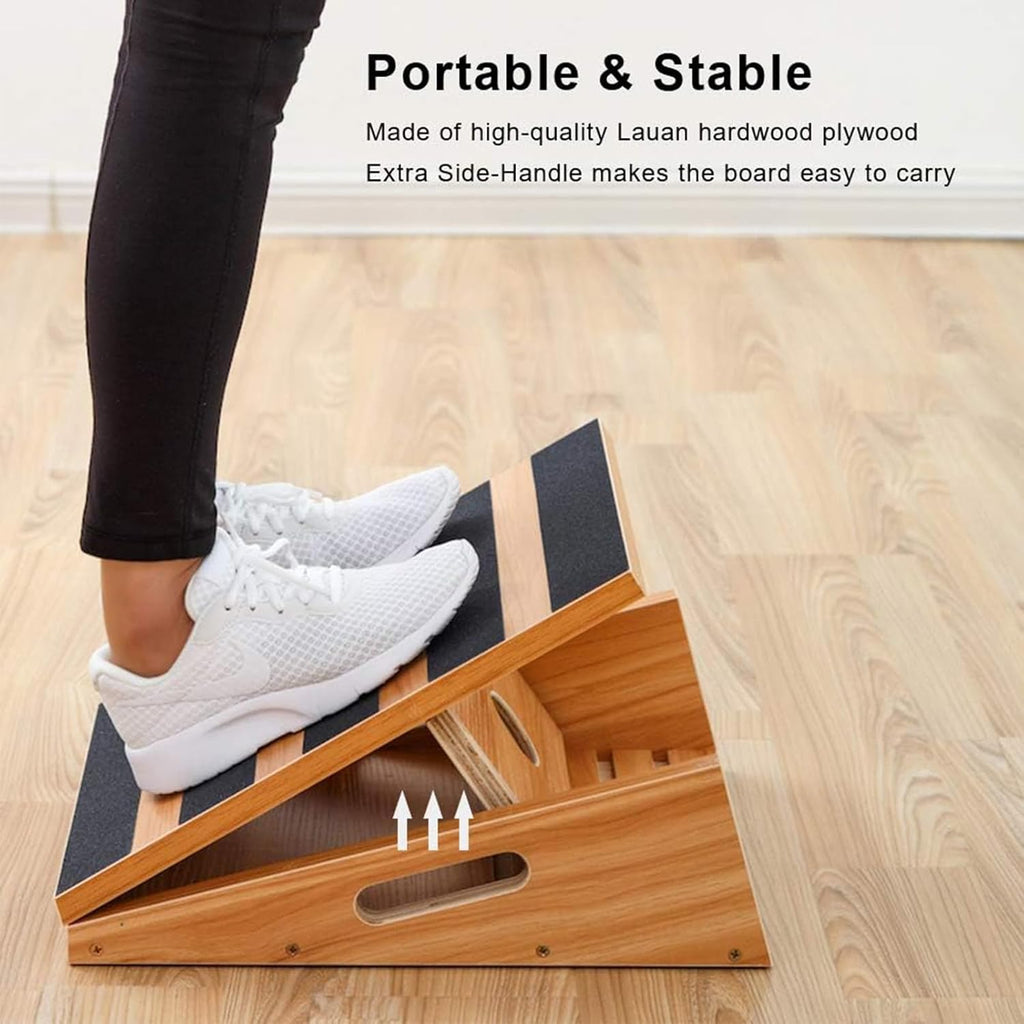 Professional Wooden Slant Board, Adjustable Incline Board and Calf Stretcher, Stretch Board - Extra Side-Handle Design for Portability