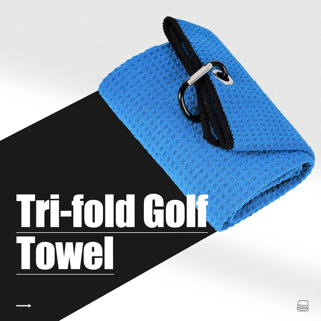 Tri-Fold Golf Towel | Premium Microfiber Fabric | Waffle Pattern | Heavy Duty Carabiner Clip | 14 Color Options