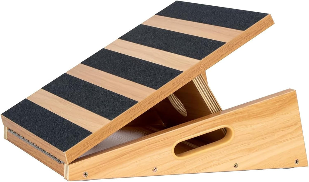 Professional Wooden Slant Board, Adjustable Incline Board and Calf Stretcher, Stretch Board - Extra Side-Handle Design for Portability